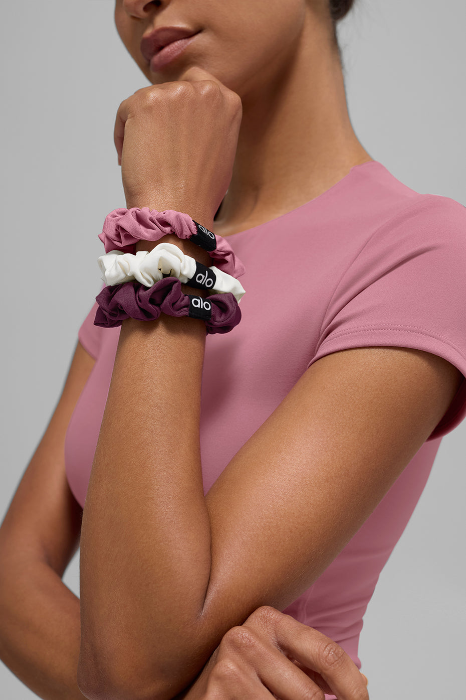Fresh Mini Scrunchie 3-Pack - Burgundy/Pink Wild Rose/Ivory--1