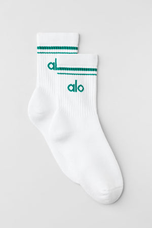 Unisex Half-Crew Throwback Sock - White/Emerald Isle