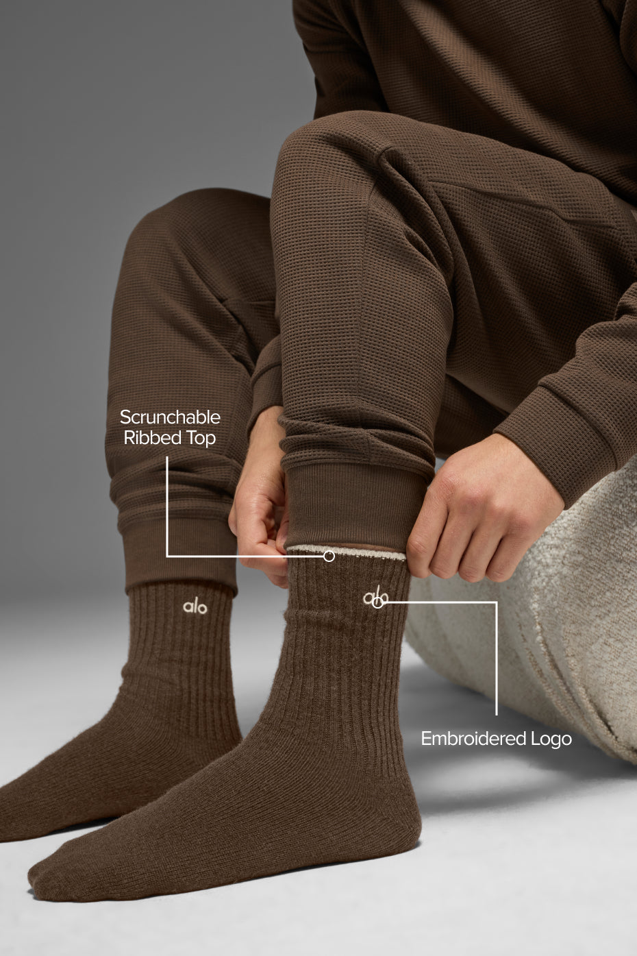 Unisex Wool Cashmere Light Frosted Sock - Espresso Heather/Ivory--1