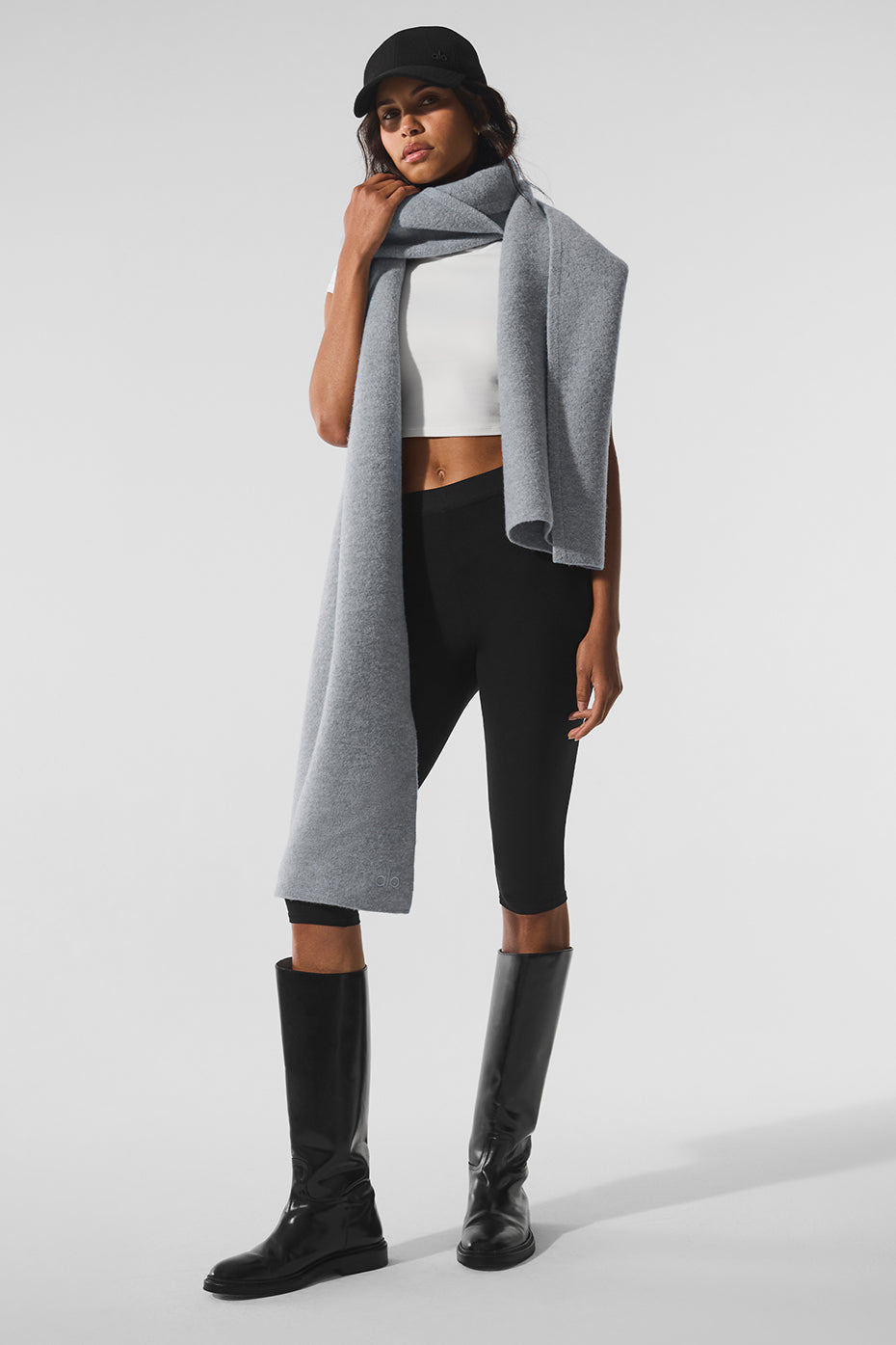 Merino Wool Oversized Scarf - Hazy Heather Grey--2