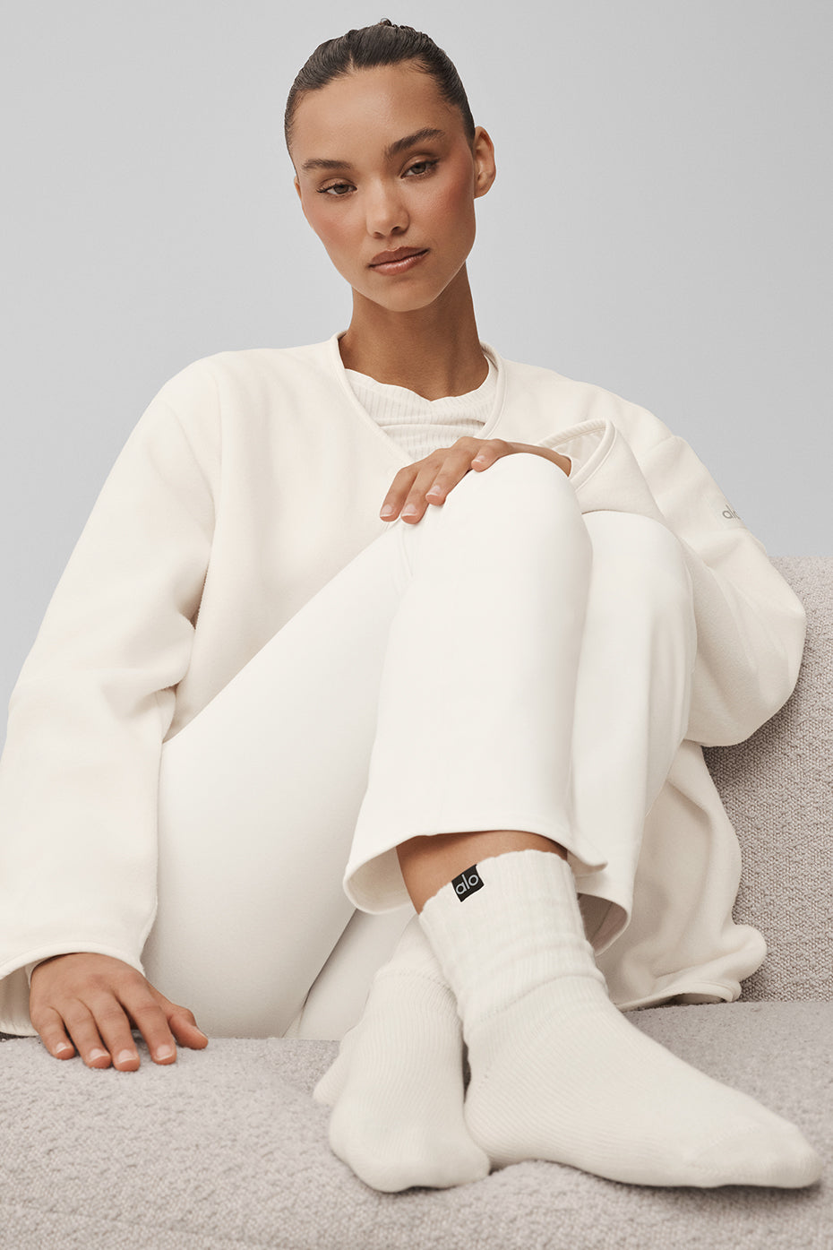 Unisex Half-Crew Scrunch Sock - Ivory--1