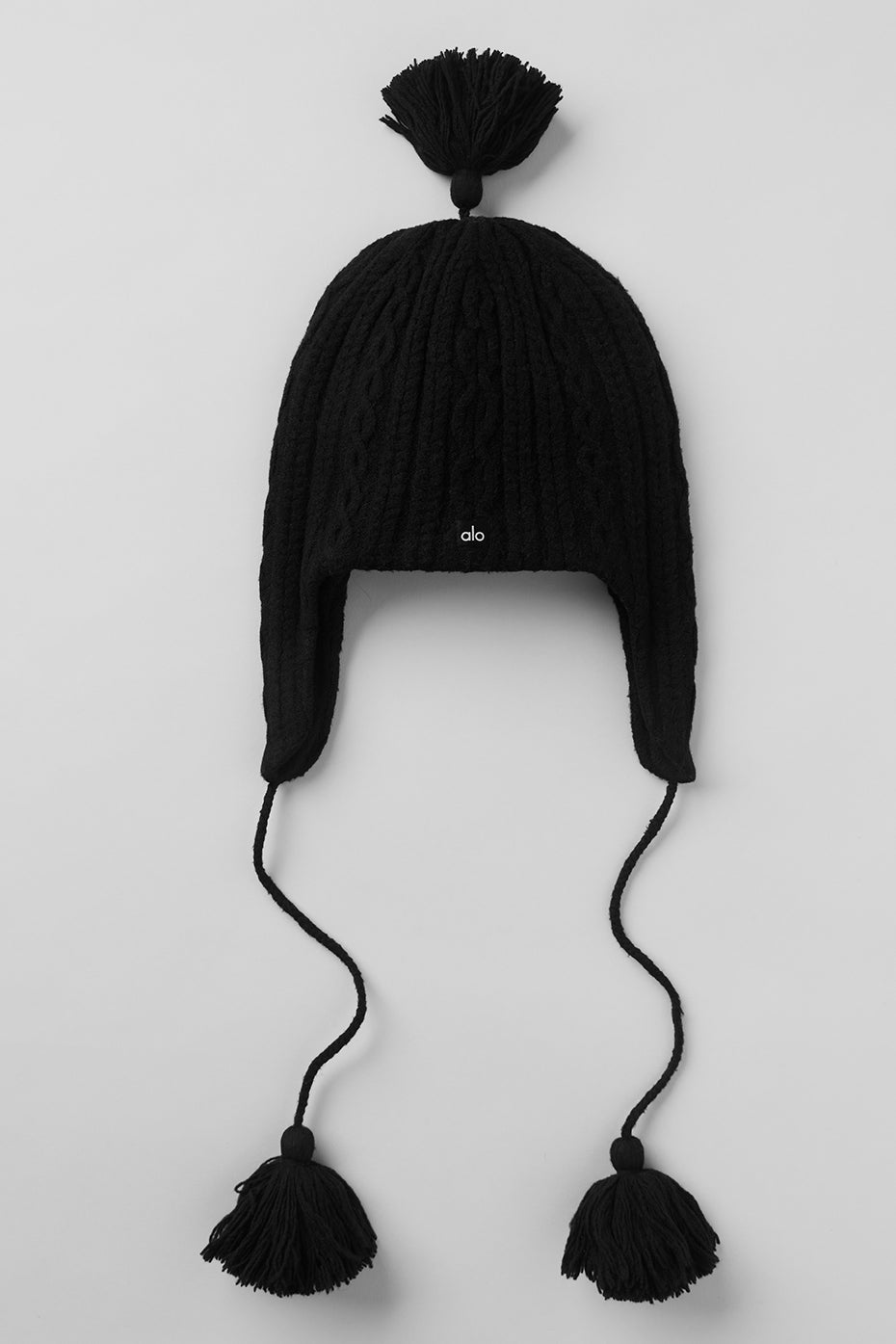 Cable Knit Winter Bliss Earflap Beanie - Black--0