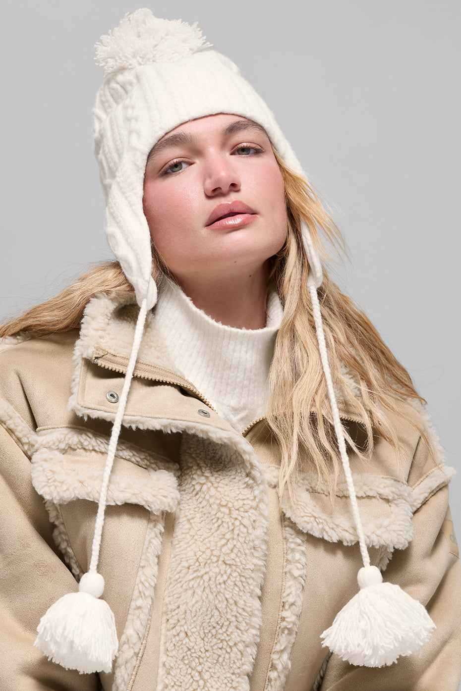 Cable Knit Winter Bliss Earflap Beanie - Ivory--1