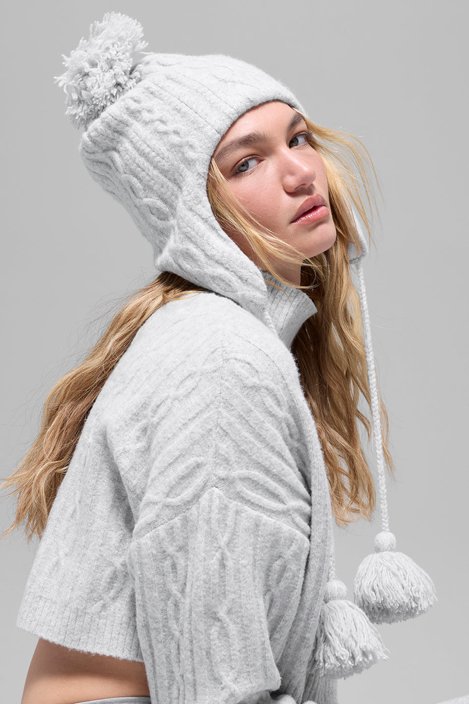 Cable Knit Winter Bliss Earflap Beanie - Athletic Heather Grey--1