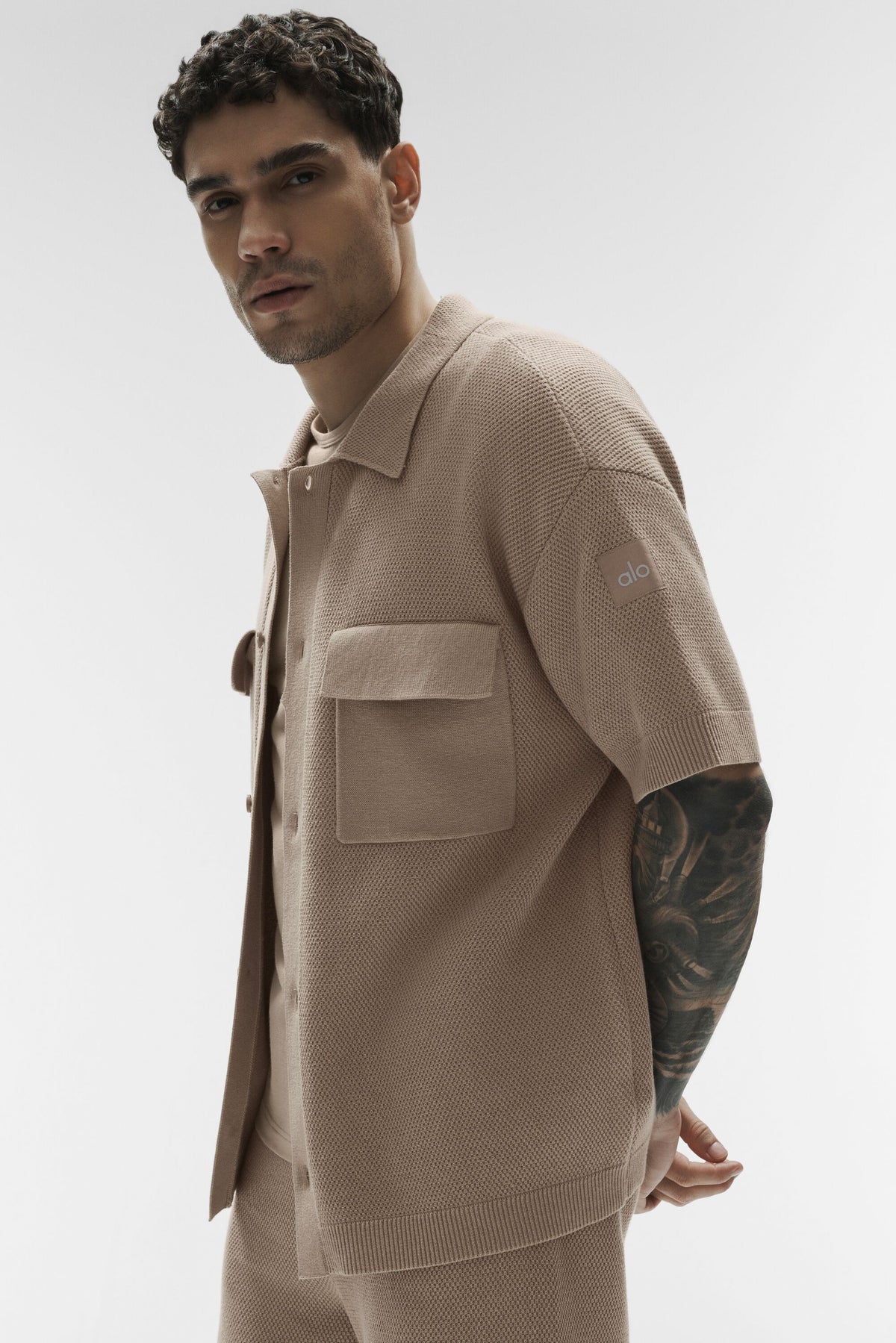 Sports Club Sweater Knit Short Sleeve Button Up - Gravel--0