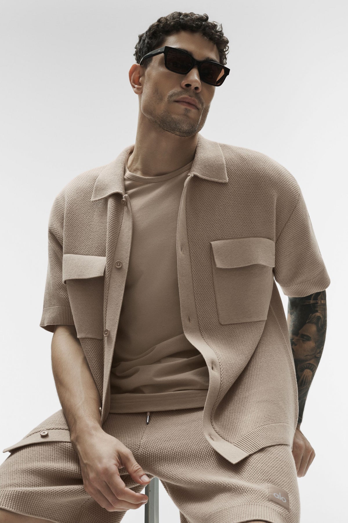 Sports Club Sweater Knit Short Sleeve Button Up - Gravel--3