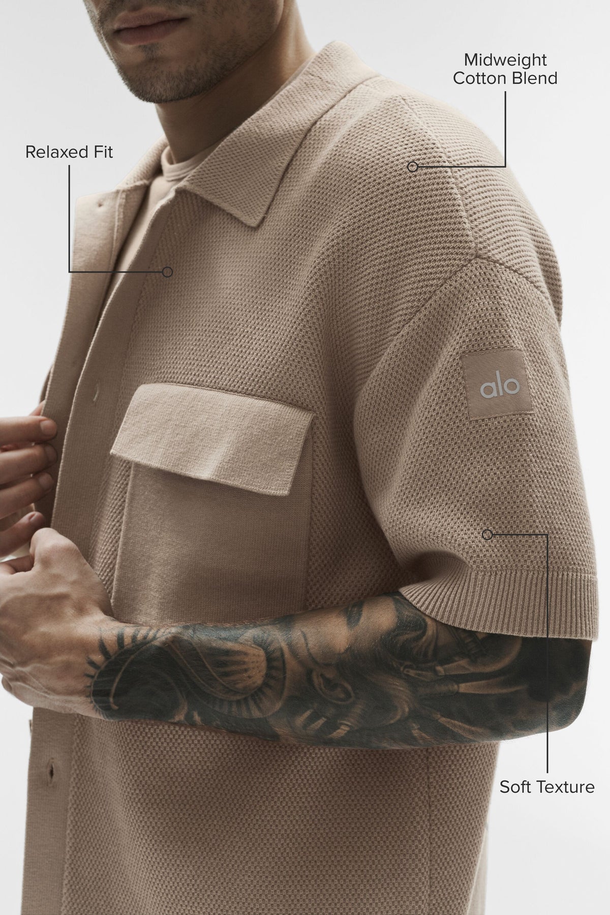 Sports Club Sweater Knit Short Sleeve Button Up - Gravel--1