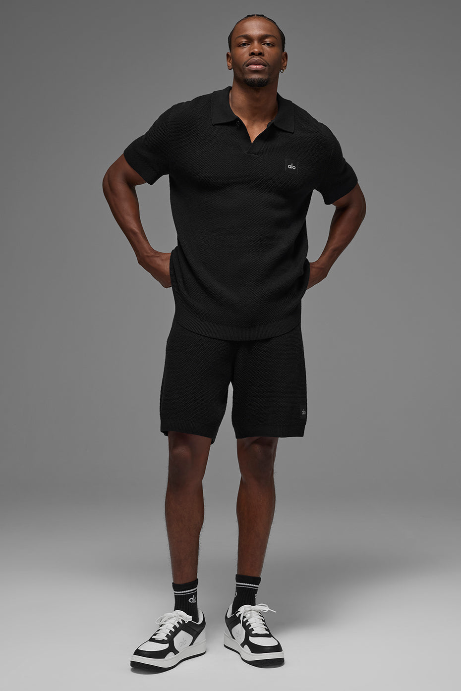 Sports Club Sweater Knit Polo - Black--3
