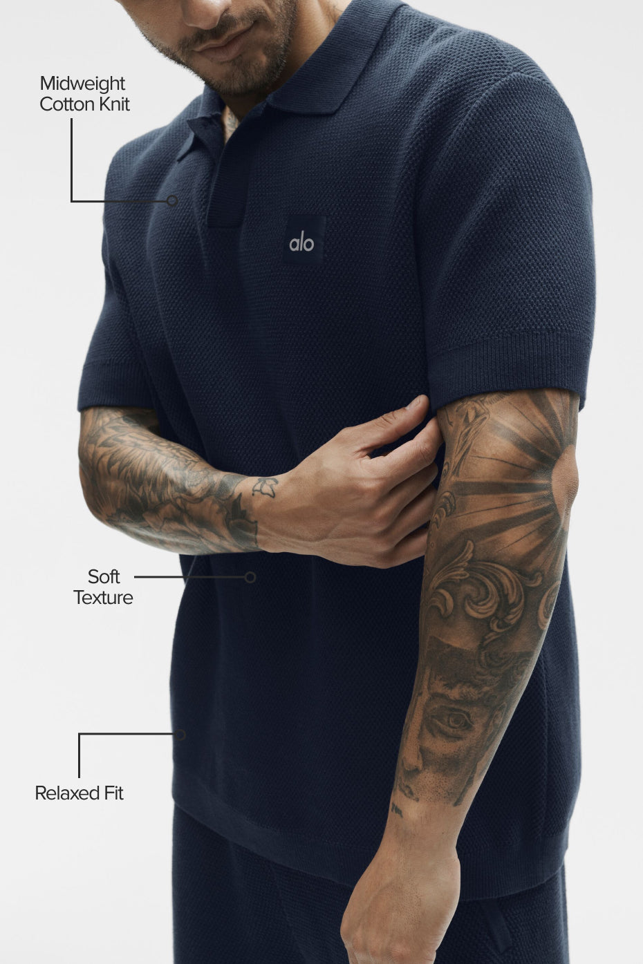 Sports Club Sweater Knit Polo - Navy--1