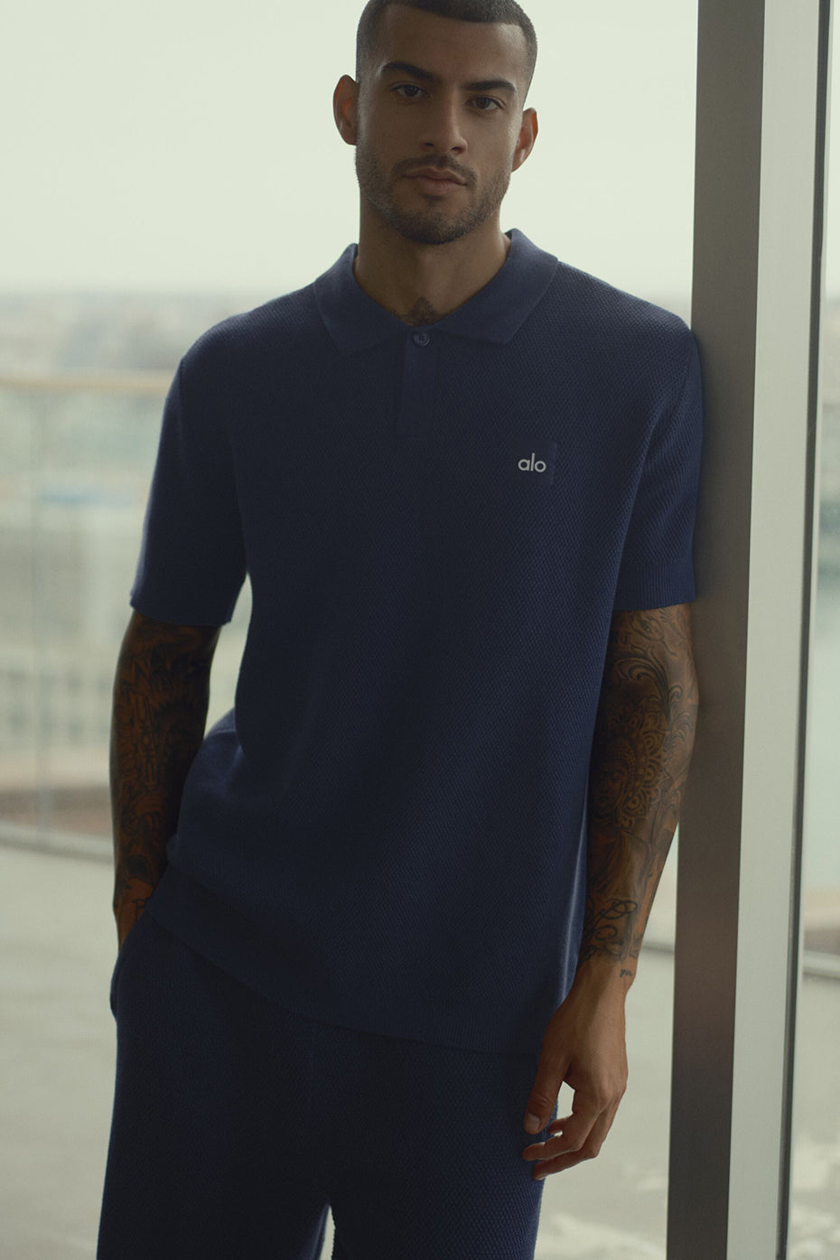 Sports Club Sweater Knit Polo - Navy--0