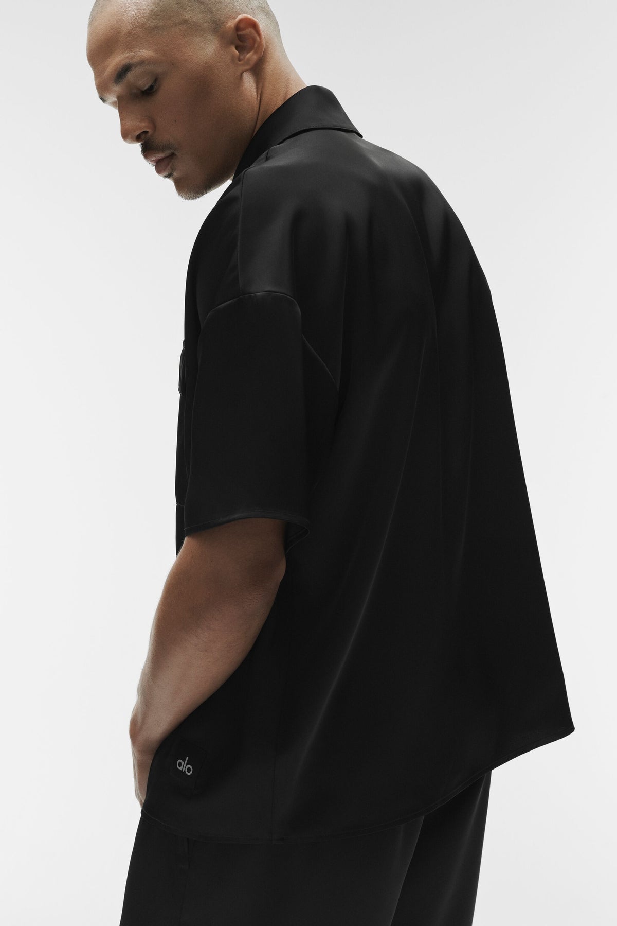 Satin Horizon Short Sleeve Button Up - Black--3