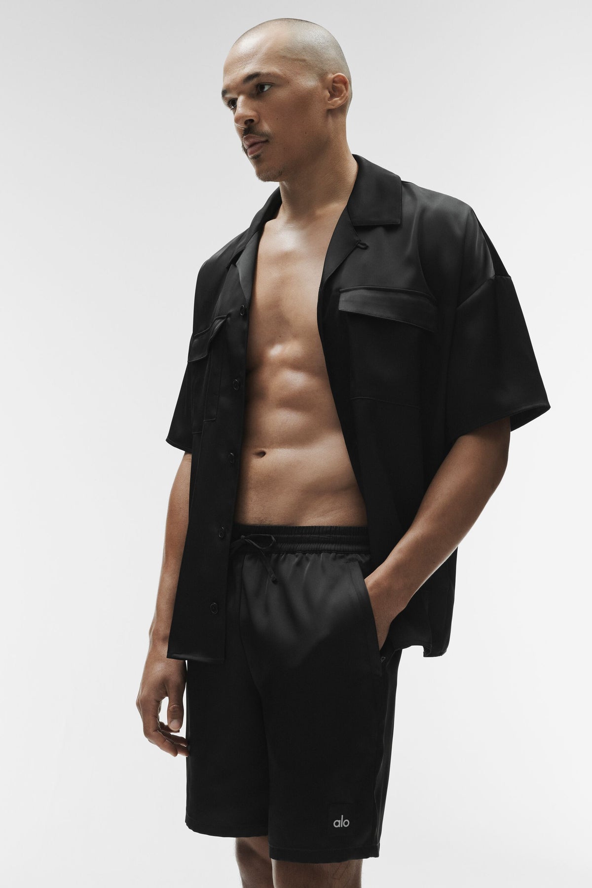 Satin Horizon Short Sleeve Button Up - Black--4
