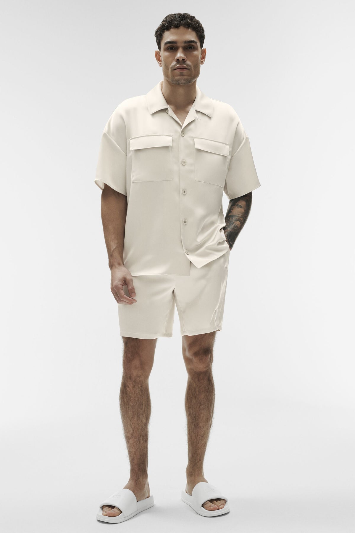 Satin Horizon Short Sleeve Button Up - Bone--3