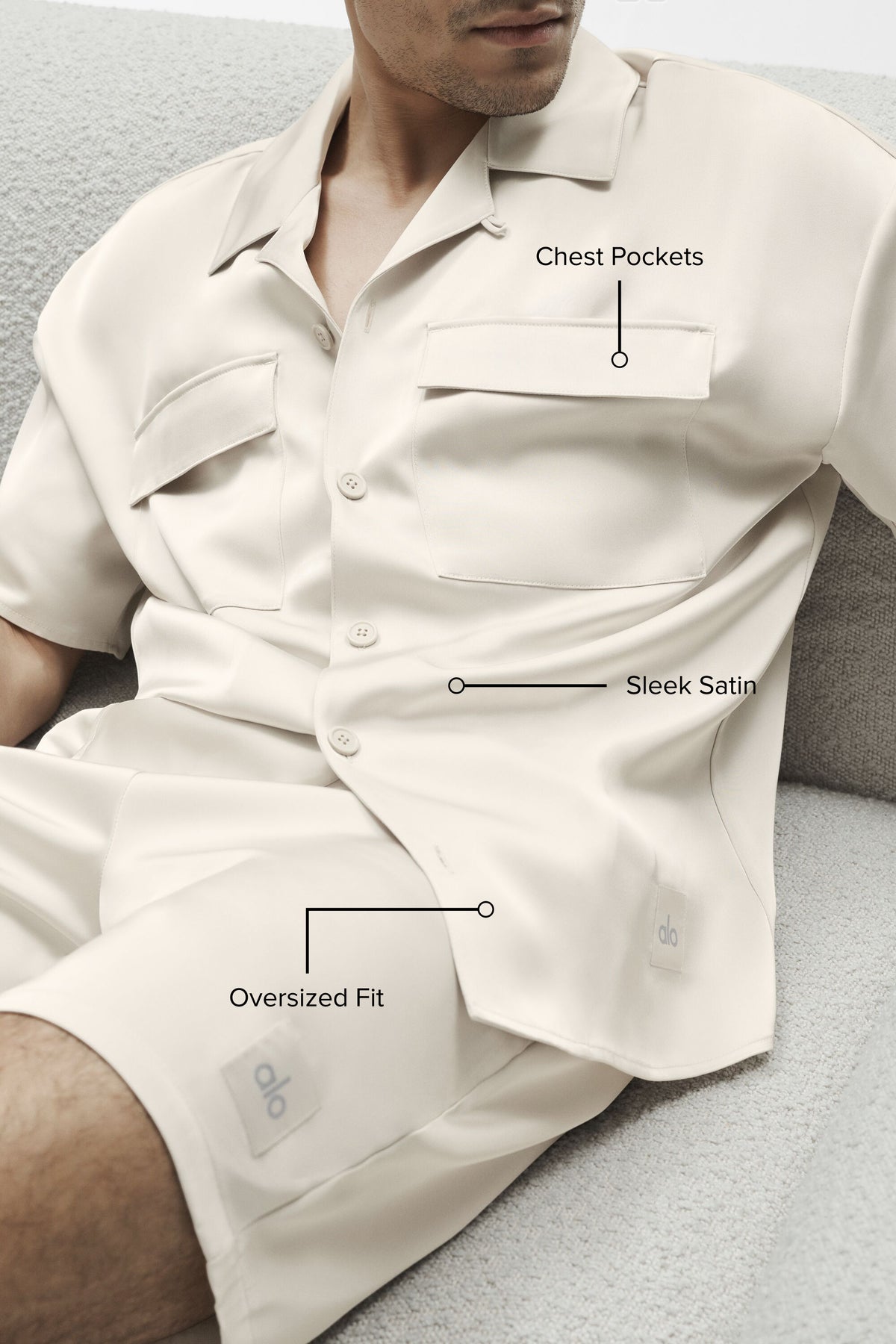 Satin Horizon Short Sleeve Button Up - Bone--1