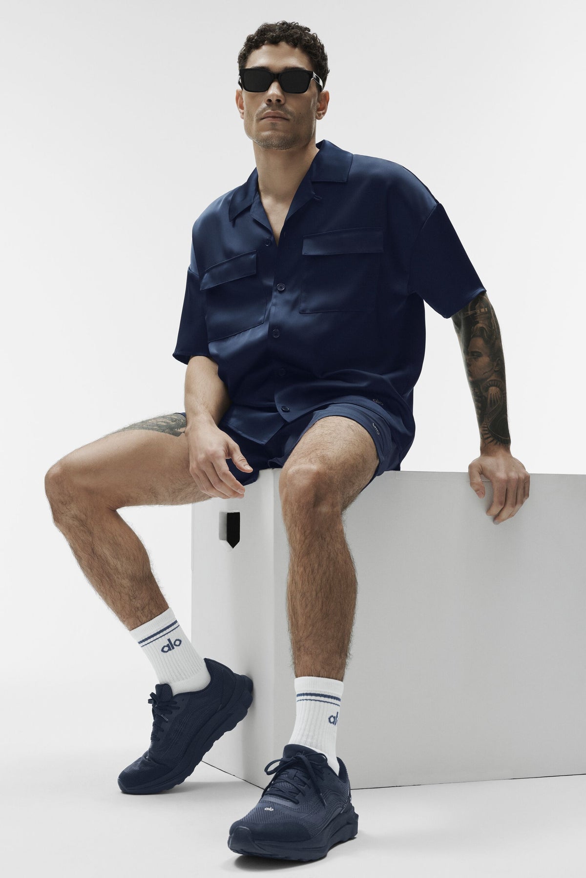Satin Horizon Short Sleeve Button Up - Navy--4