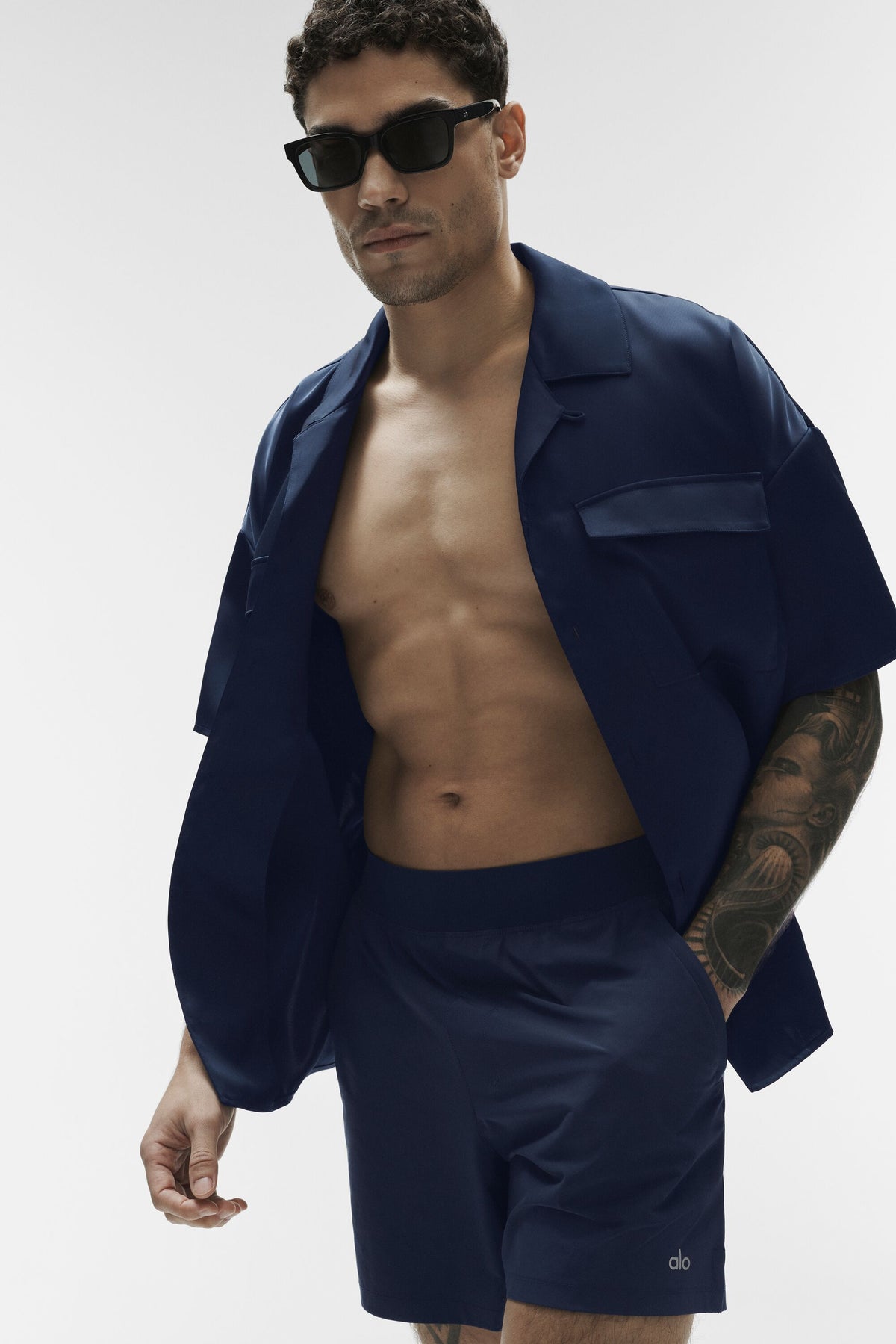 Satin Horizon Short Sleeve Button Up - Navy--3