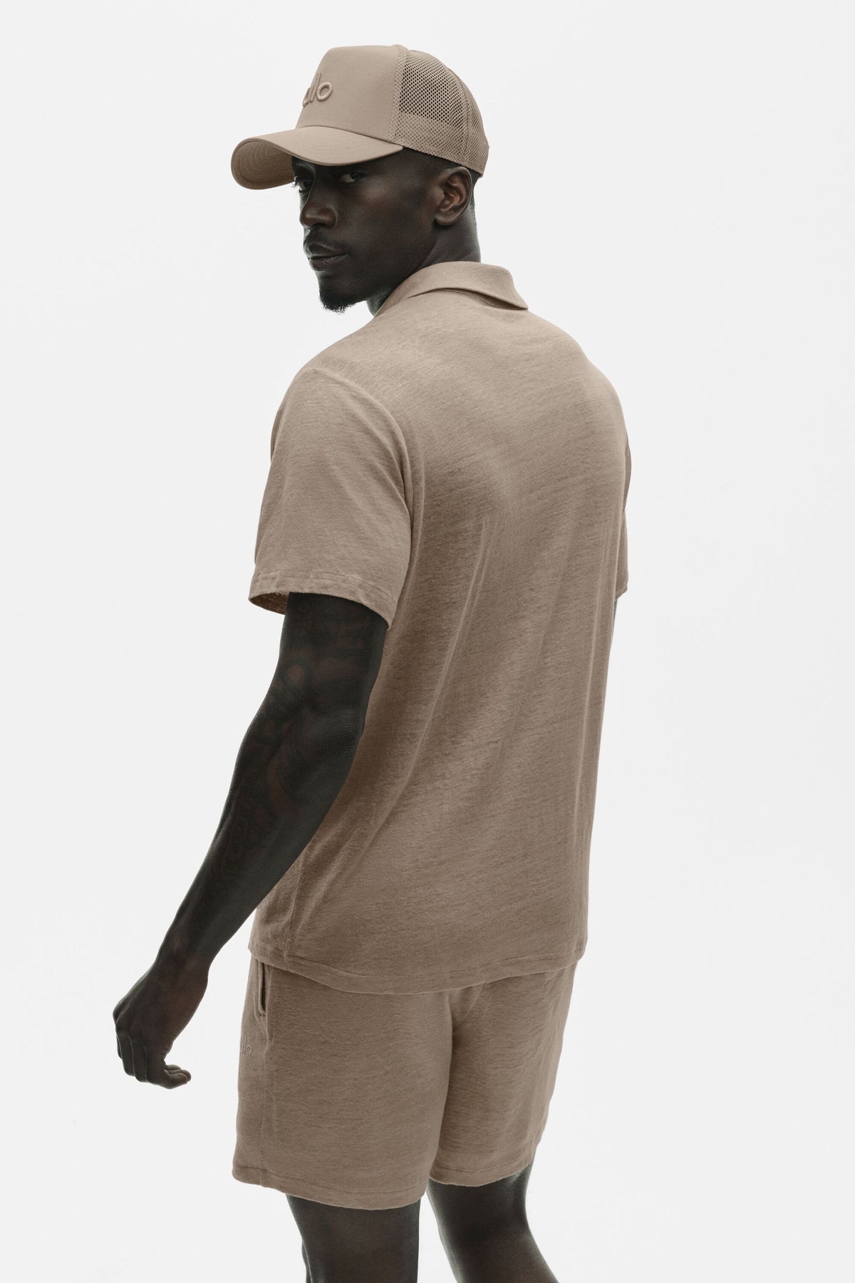 Linen Jersey Coastal Short Sleeve Polo - Gravel--3
