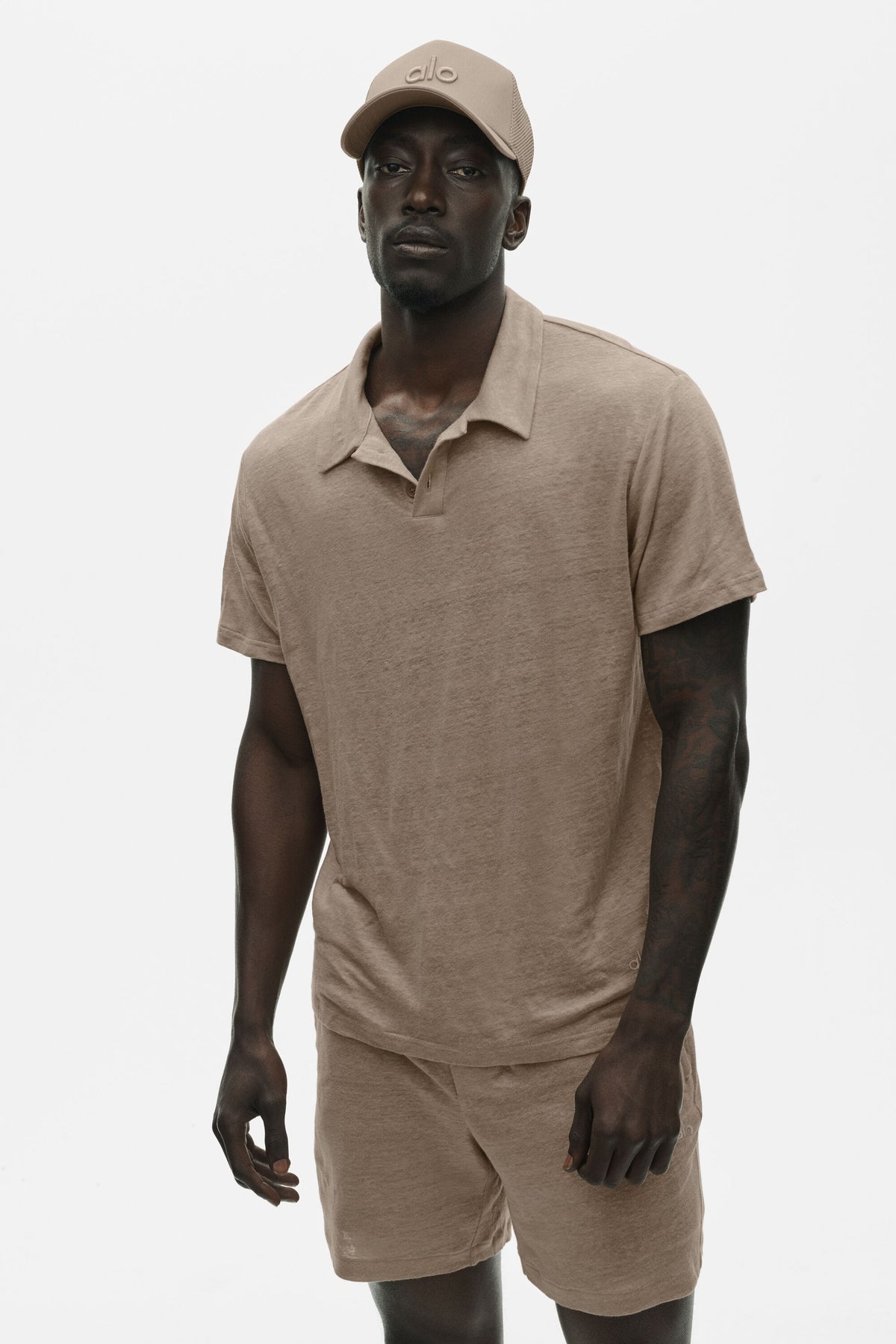 Linen Jersey Coastal Short Sleeve Polo - Gravel--0