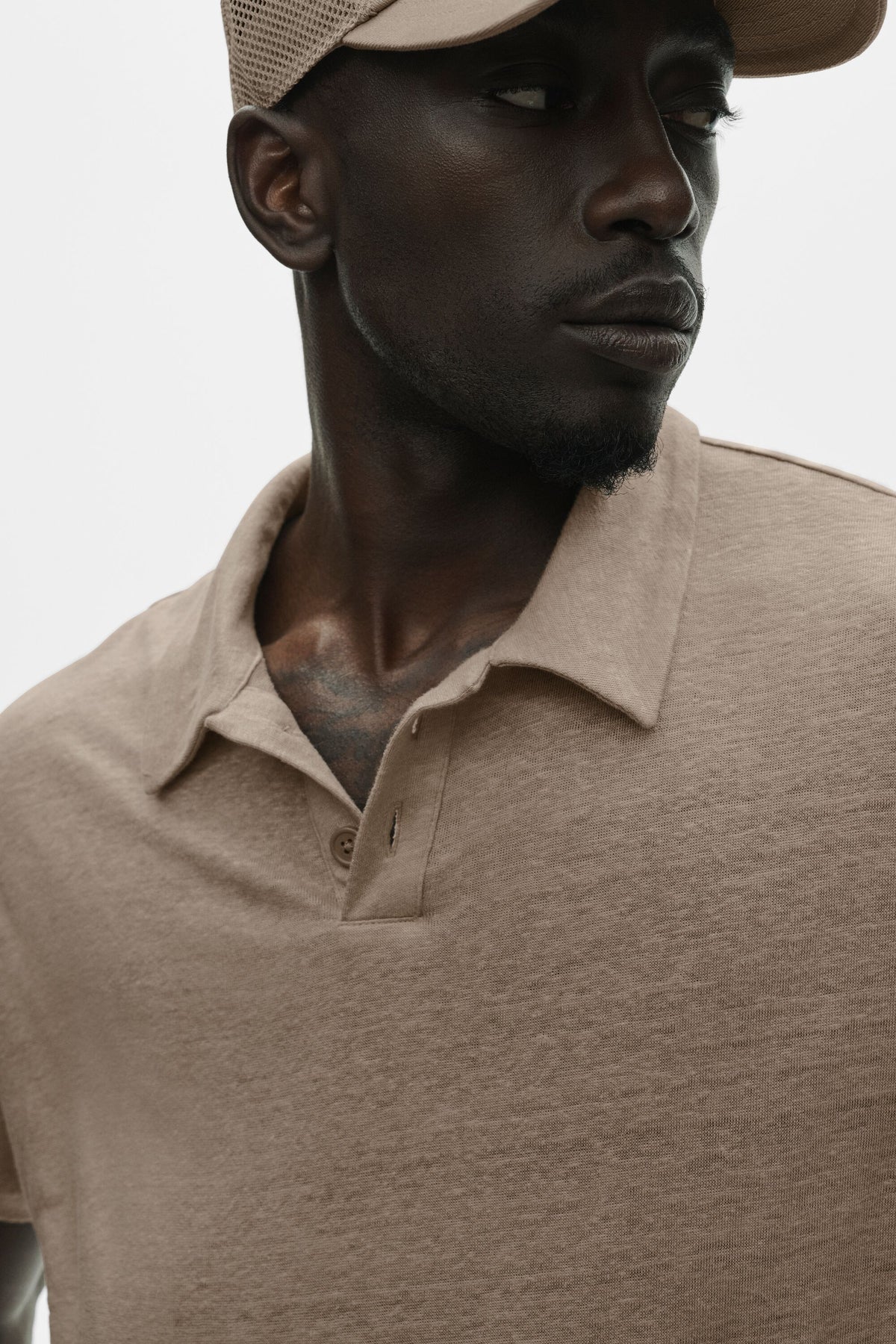 Linen Jersey Coastal Short Sleeve Polo - Gravel--2