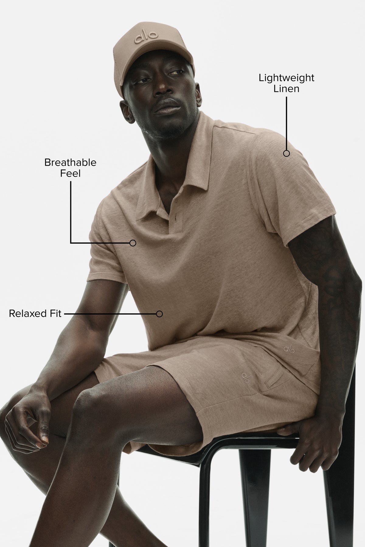 Linen Jersey Coastal Short Sleeve Polo - Gravel--1