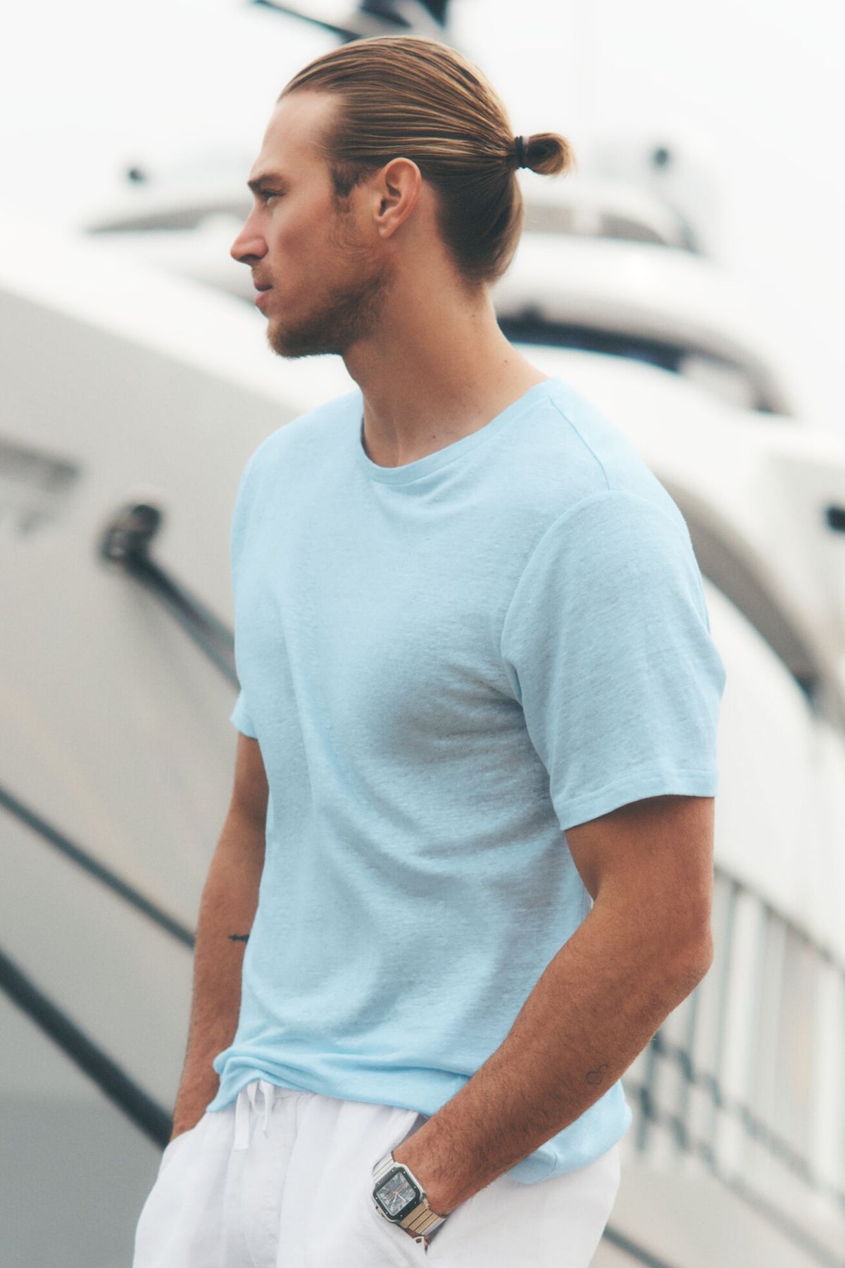 Linen Jersey Coastal Short Sleeve Tee - Seaside Blue--0
