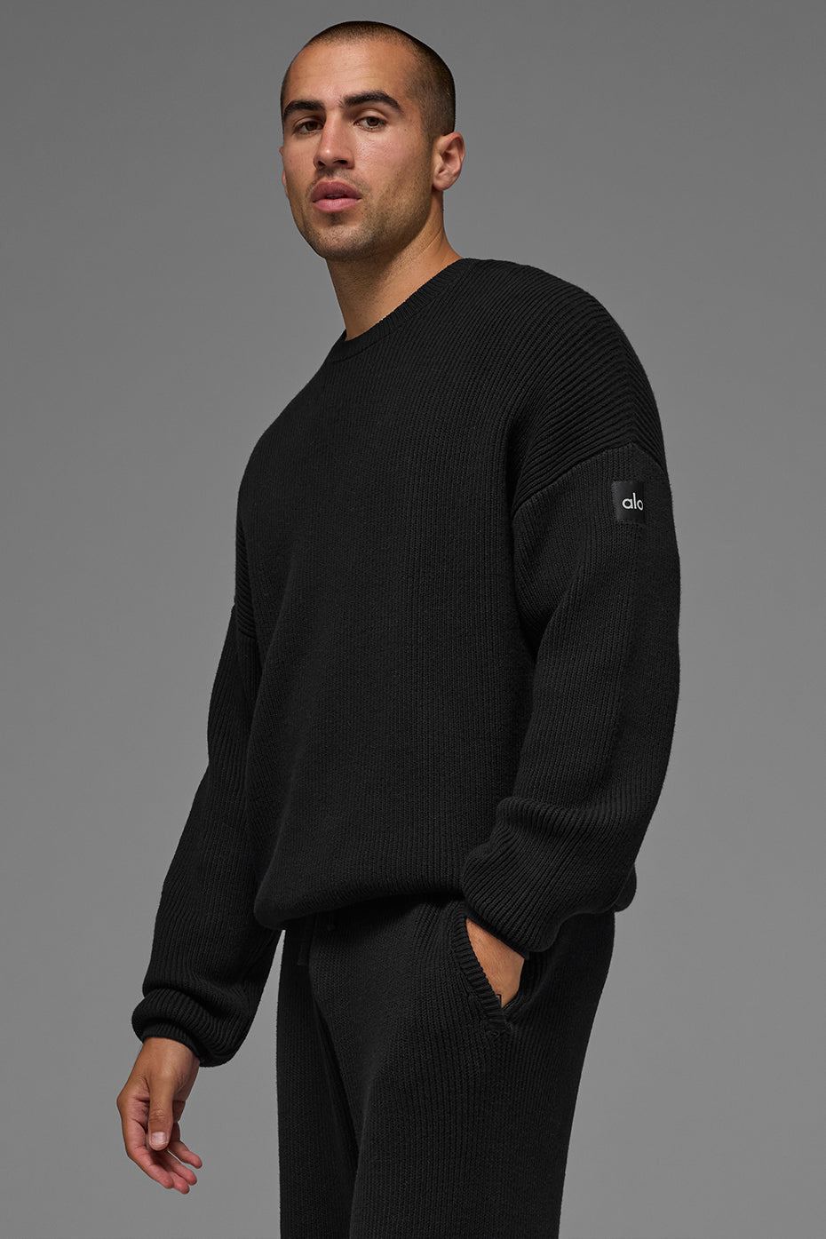 Domain Rib Knit Crew Sweater - Black--2