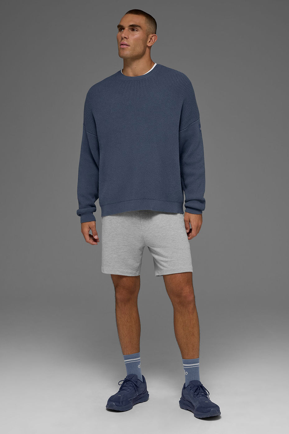 Domain Rib Knit Crew Sweater - Bluestone--5