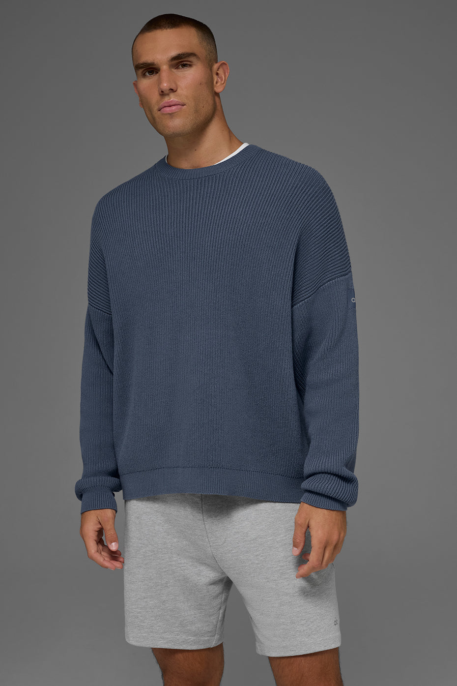Domain Rib Knit Crew Sweater - Bluestone--2