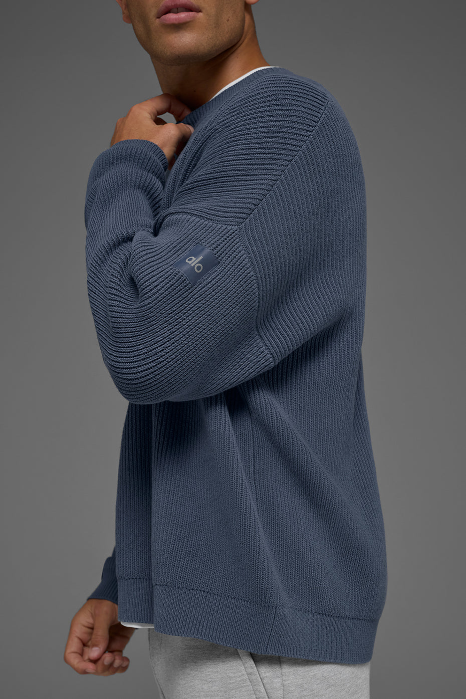 Domain Rib Knit Crew Sweater - Bluestone--1