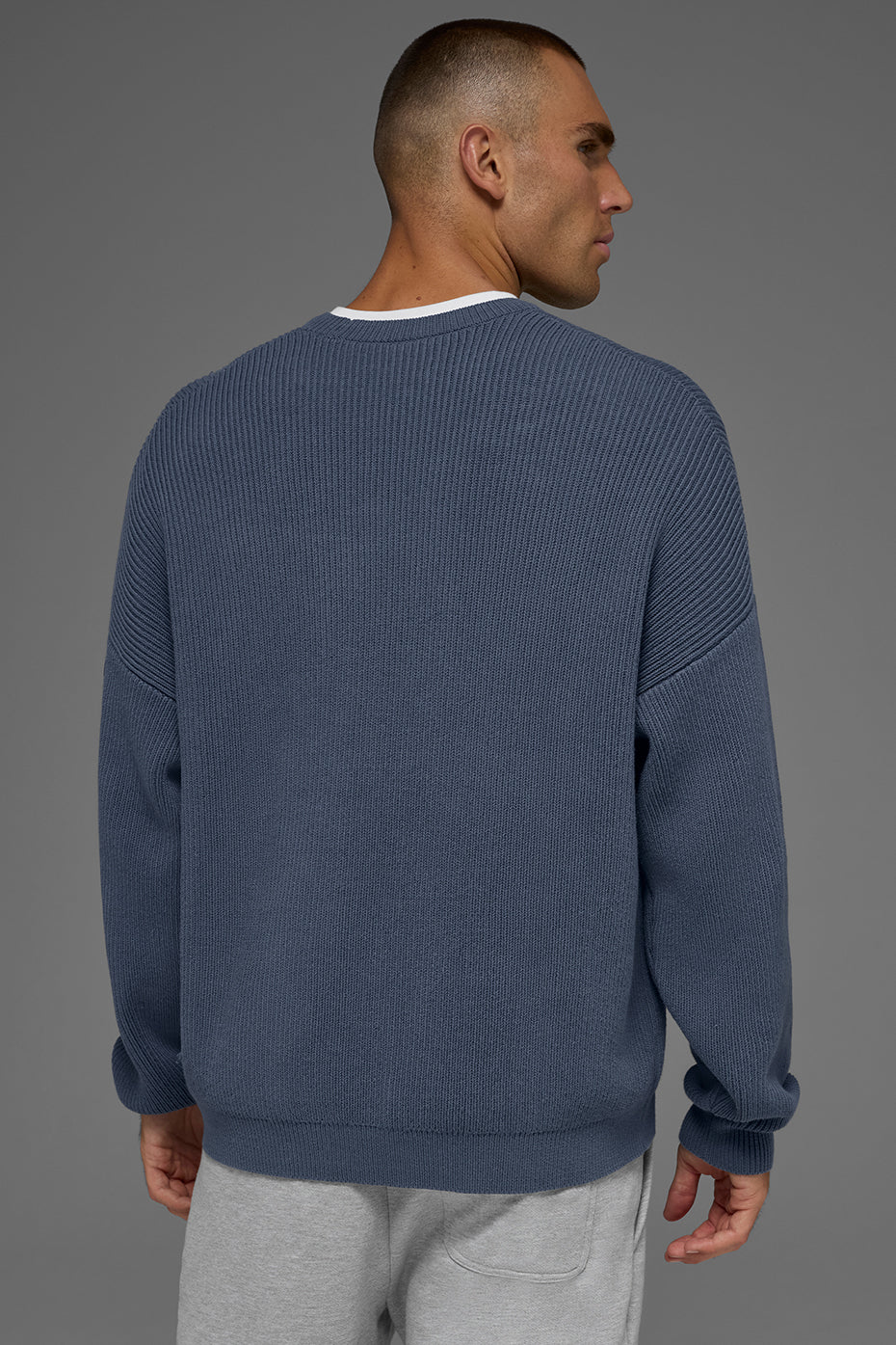 Domain Rib Knit Crew Sweater - Bluestone--3