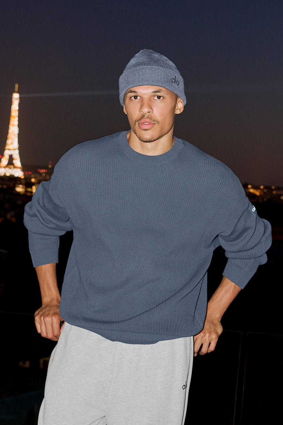 Domain Rib Knit Crew Sweater - Bluestone--0