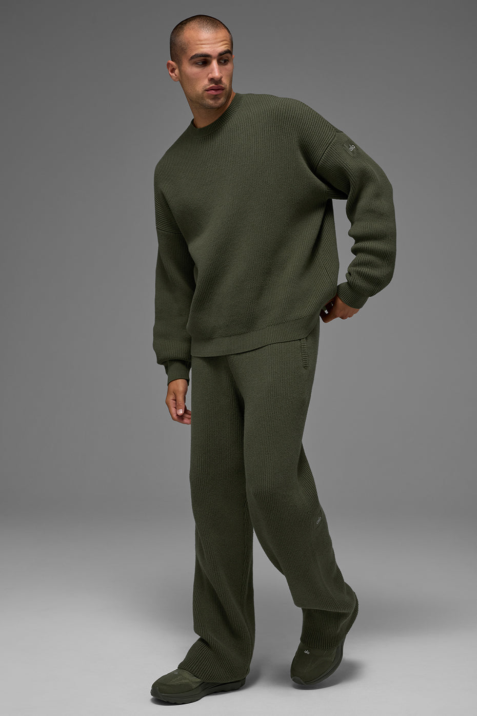Domain Rib Knit Crew Sweater - Green Olive--5