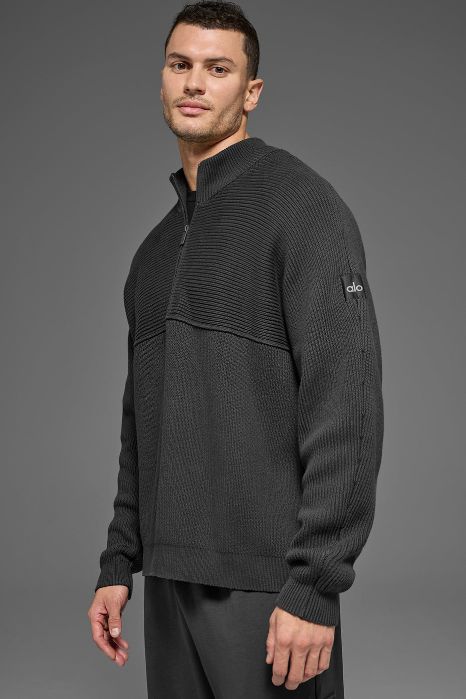 Domain Shift Rib Knit 1/4 Zip Sweater - Anthracite--2