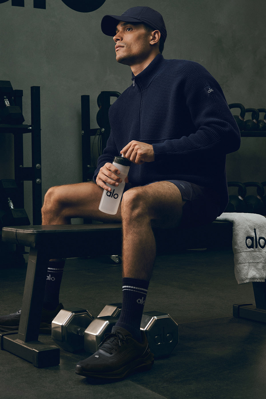 Domain Shift Rib Knit 1/4 Zip Sweater - Navy--0