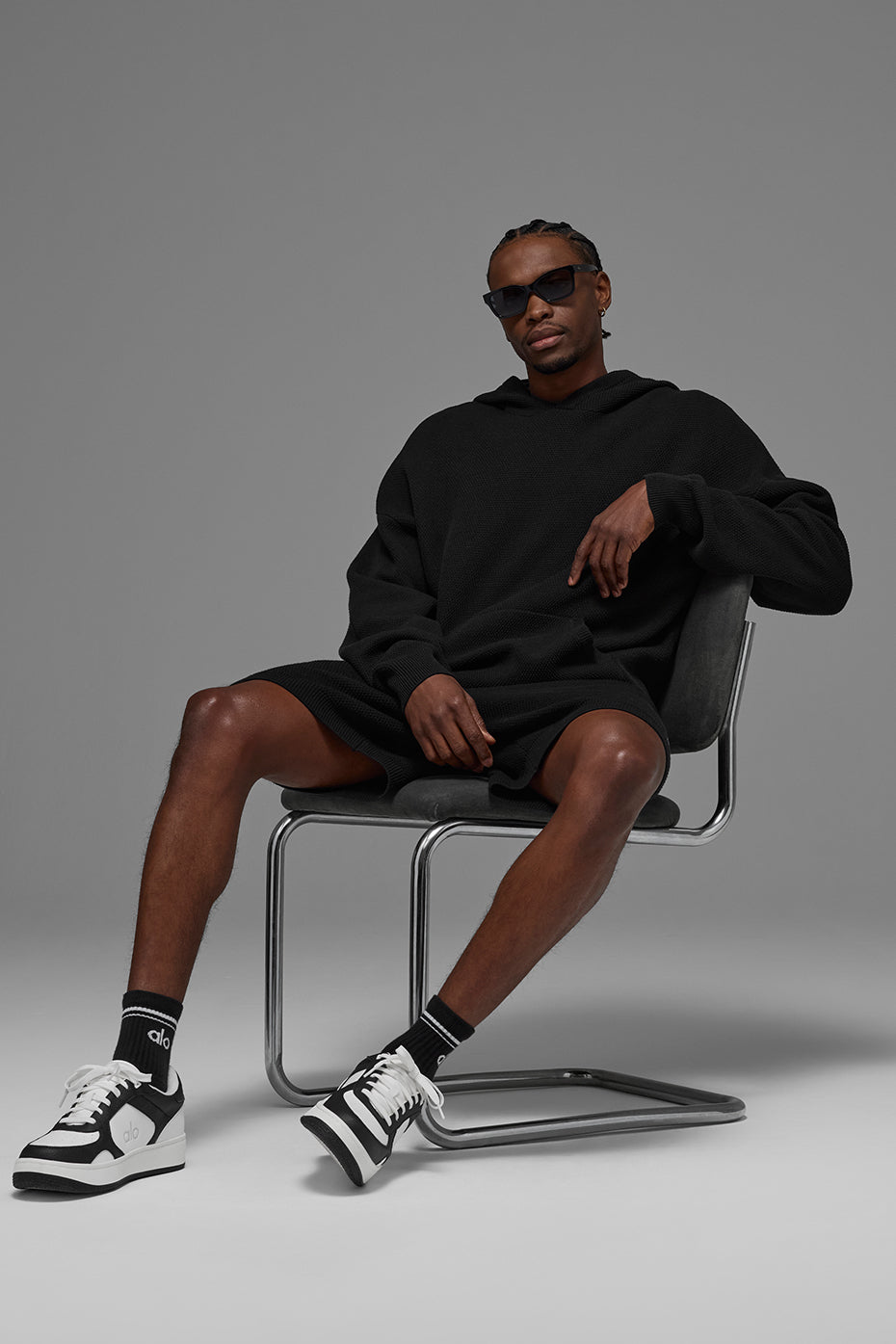 Sports Club Sweater Knit Hoodie - Black--4