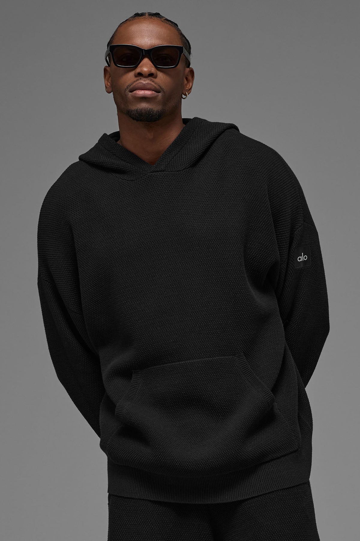Sports Club Sweater Knit Hoodie - Black--0