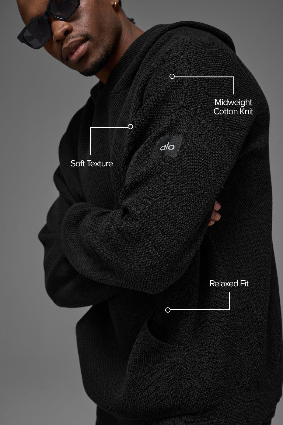 Sports Club Sweater Knit Hoodie - Black--1