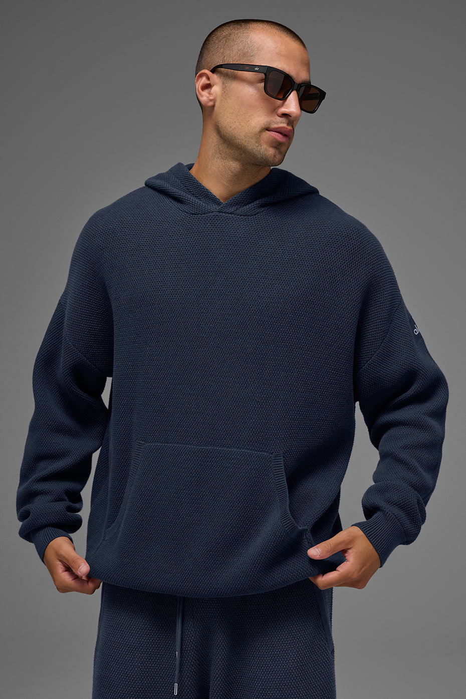 Sports Club Sweater Knit Hoodie - Navy--0