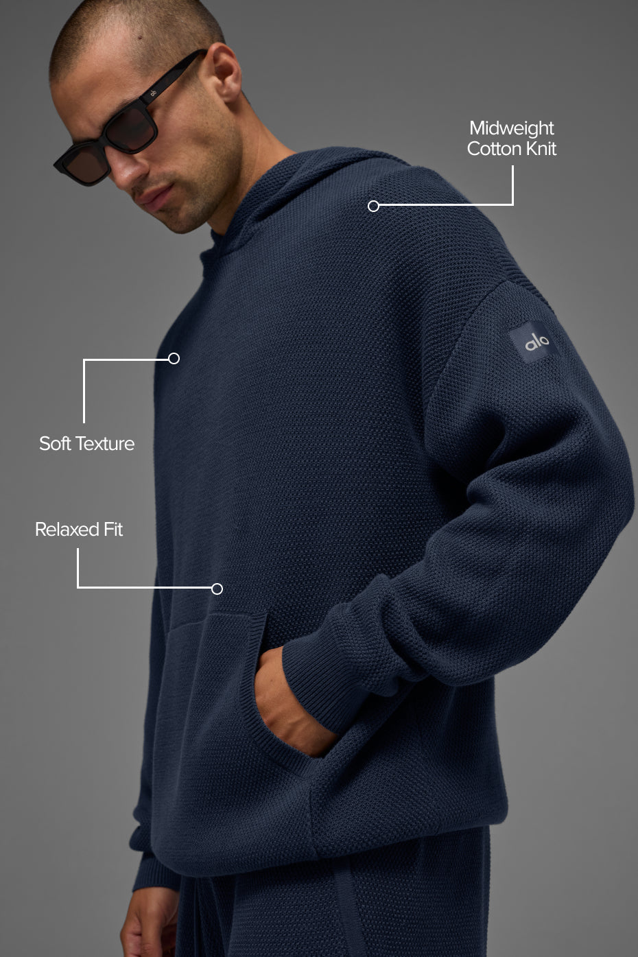 Sports Club Sweater Knit Hoodie - Navy--1