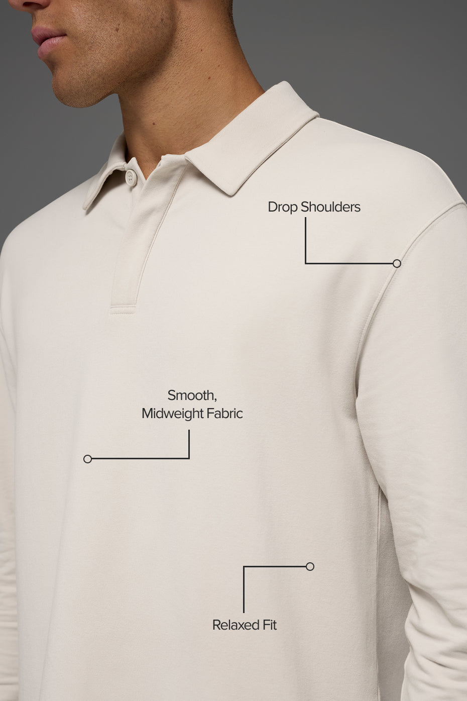 Double Take Long Sleeve Polo - Bone--1