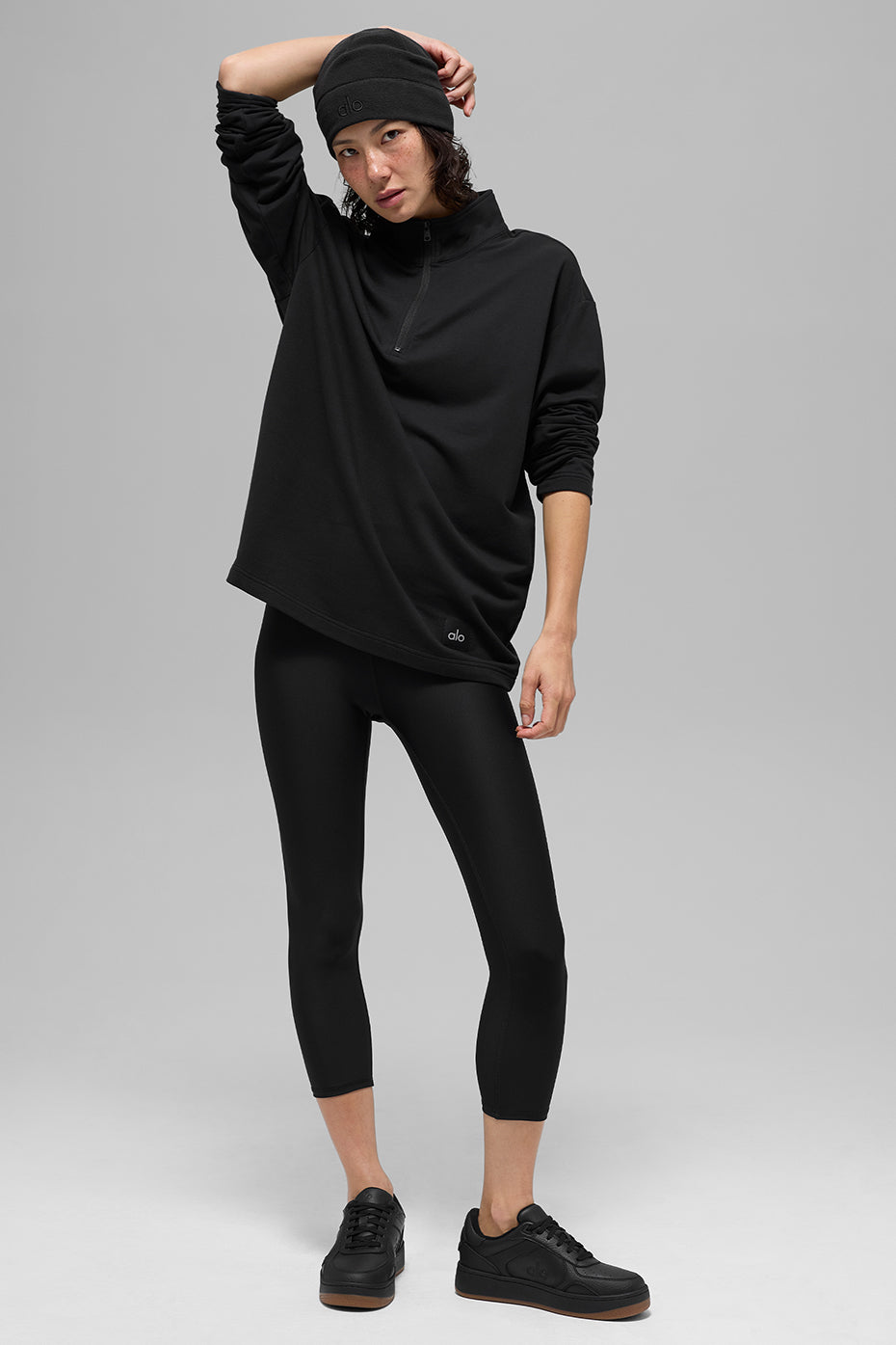Double Take Long Sleeve 1/4 Zip - Black--4