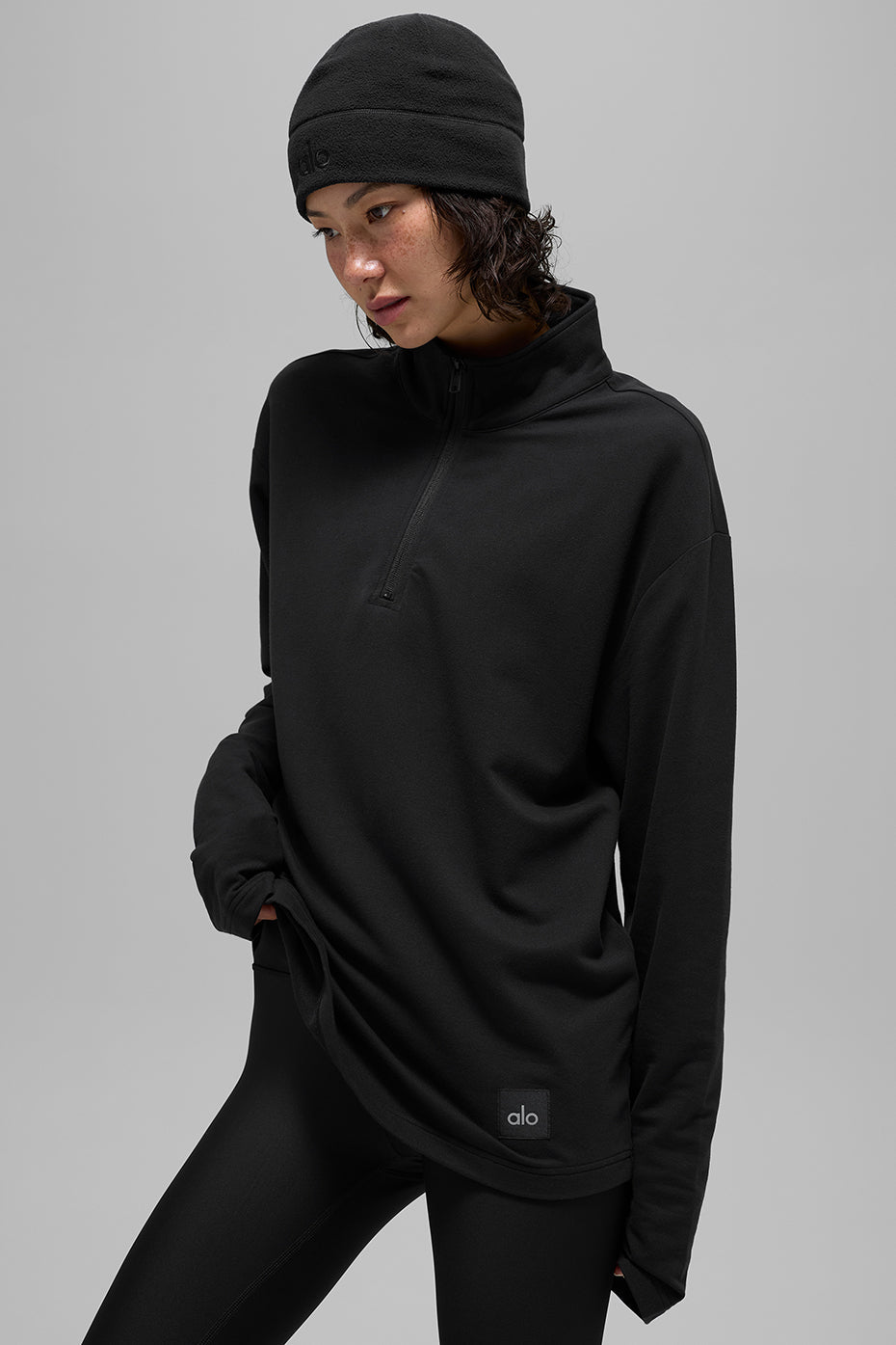 Double Take Long Sleeve 1/4 Zip - Black--0