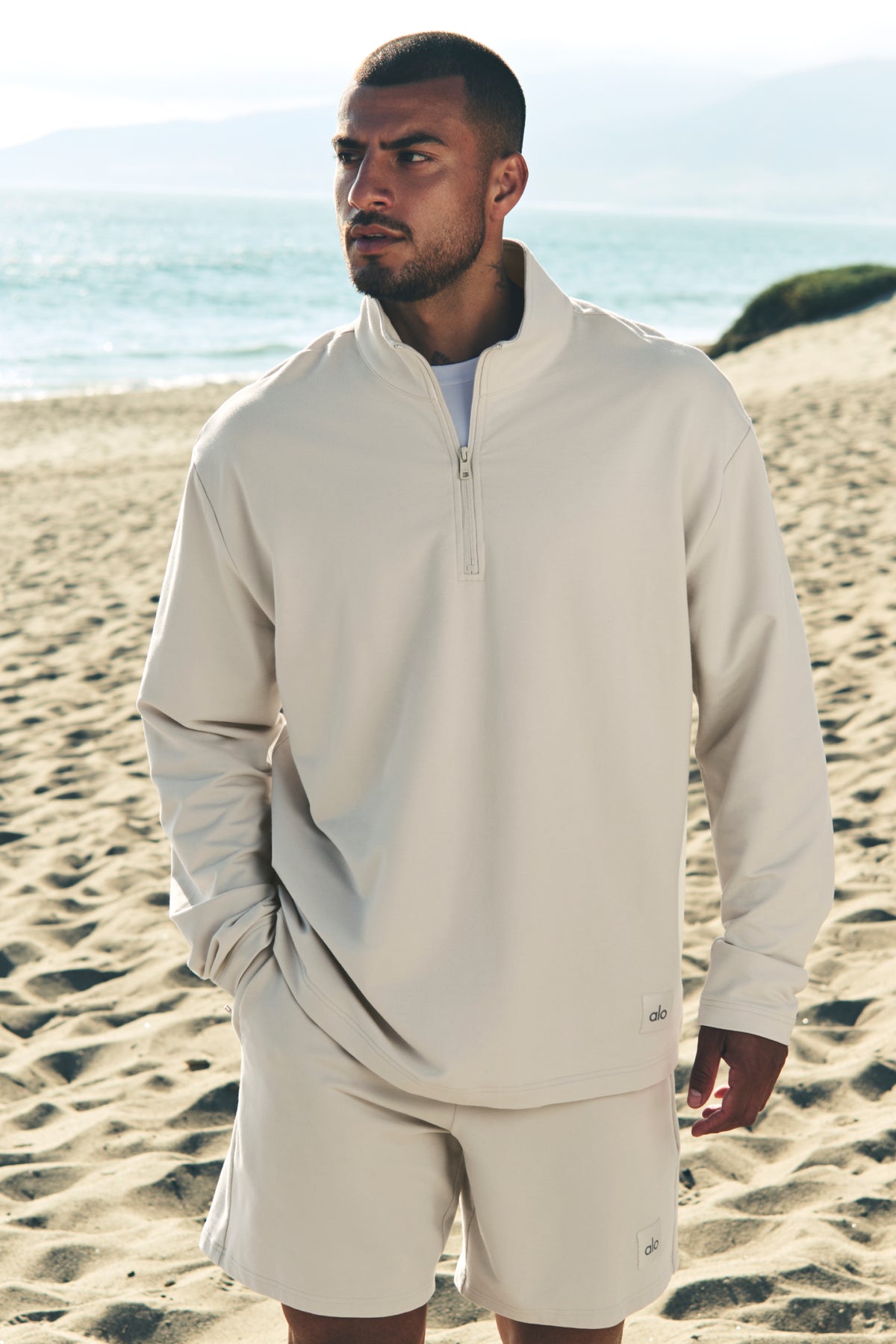 Double Take Long Sleeve 1/4 Zip - Bone--0