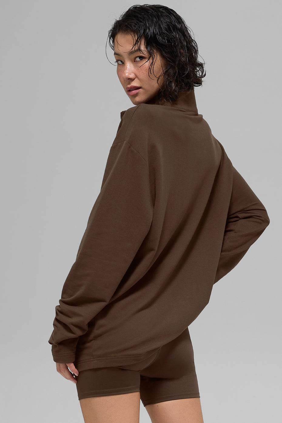 Double Take Long Sleeve 1/4 Zip - Espresso--2