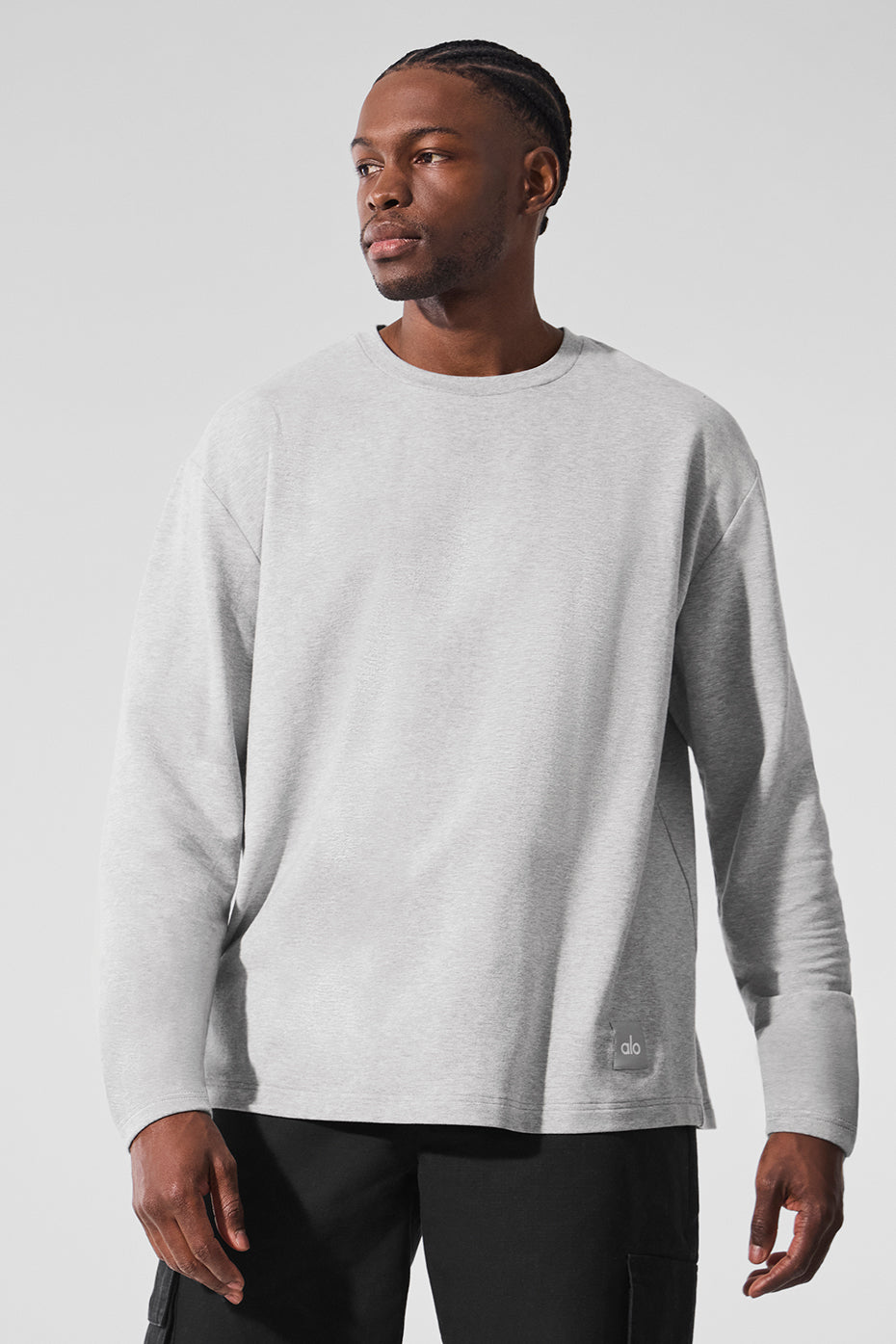 Double Take Long Sleeve Crew - Athletic Heather Grey--3