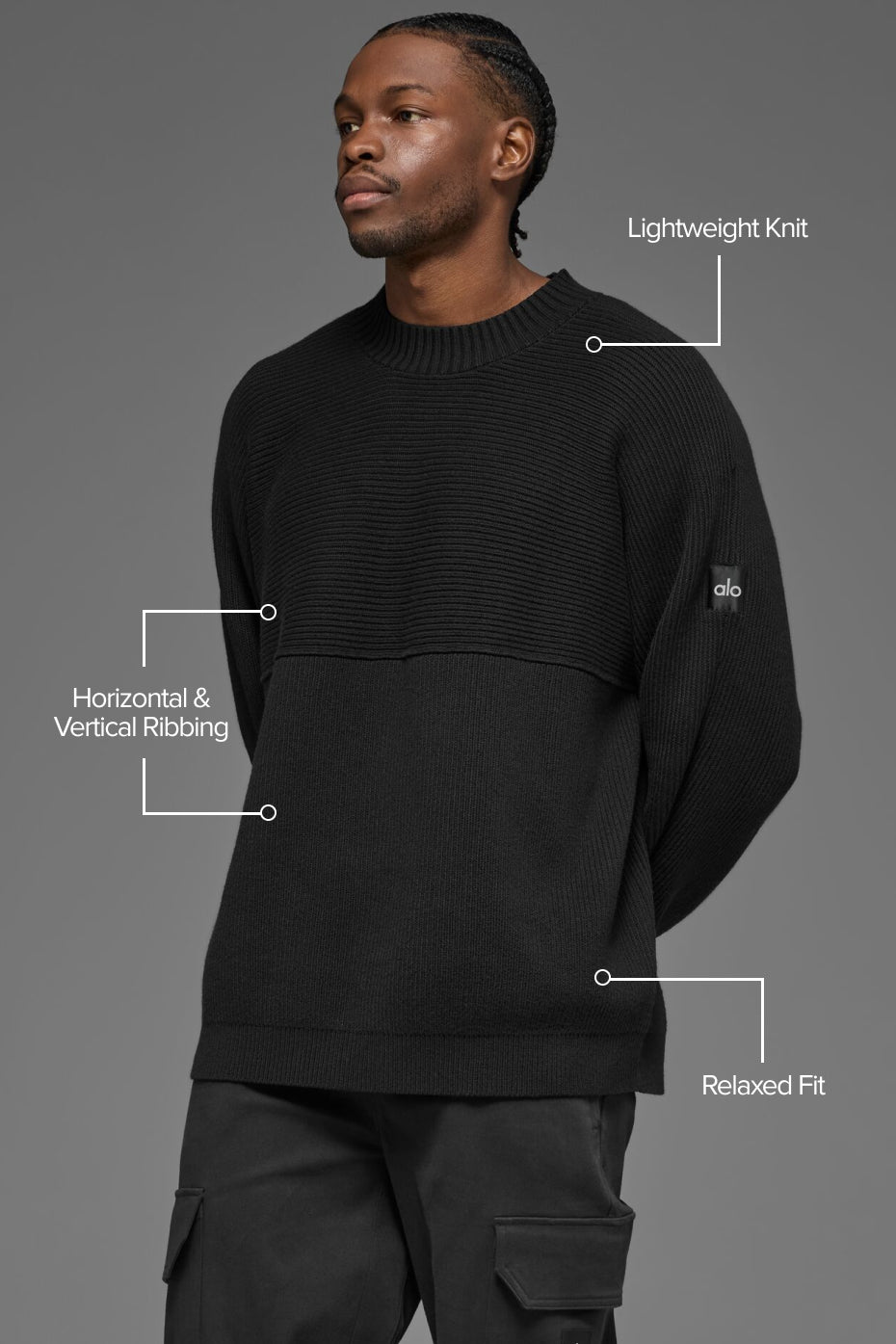 Domain Shift Rib Knit Sweater Crew - Black--1