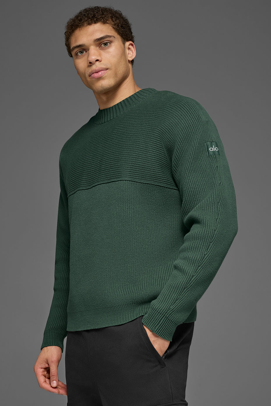 Domain Shift Rib Knit Sweater Crew - Clover Green--1