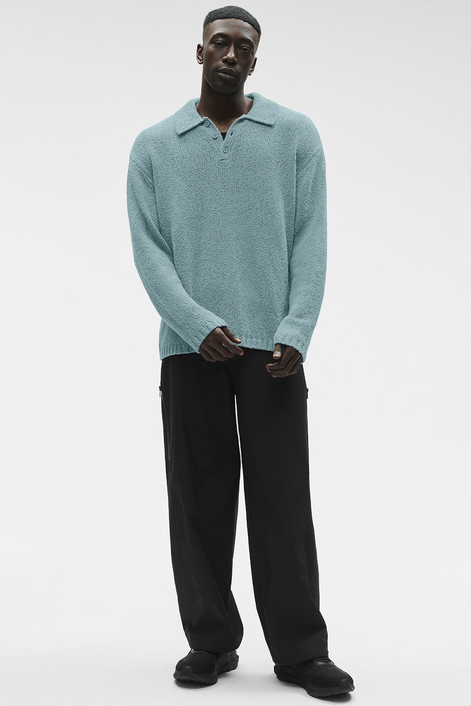 Textured Knit Long Sleeve Polo - Desert Sage--4