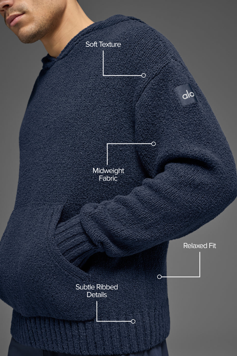 Textured Knit Hoodie - Navy--1