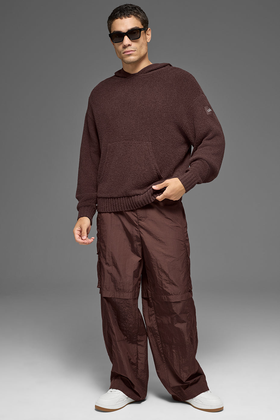 Textured Knit Hoodie - Brownstone--3